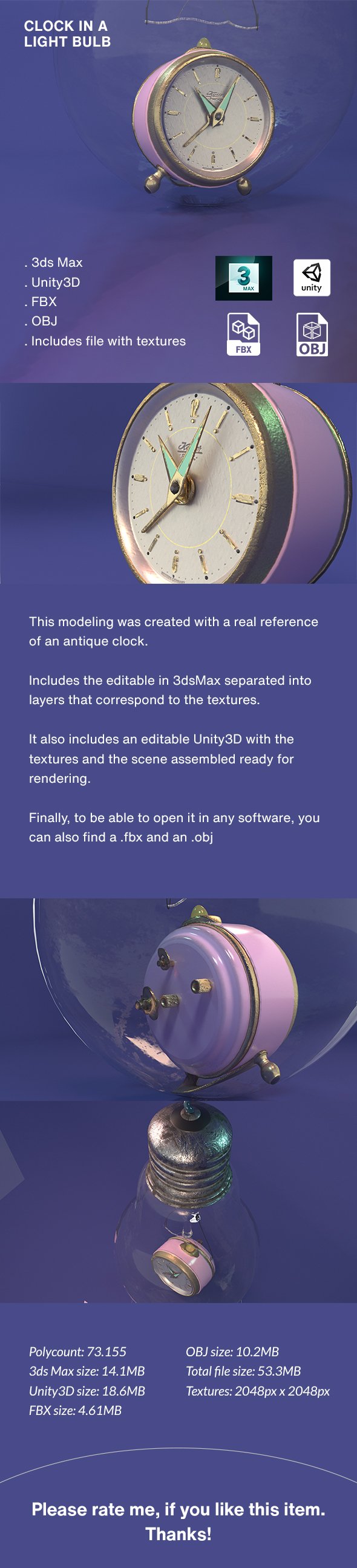 Clock in a light bulb - 3DOcean Item for Sale