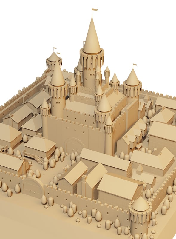 Low Poly Medieval Castle Town Pack - 3DOcean Item for Sale