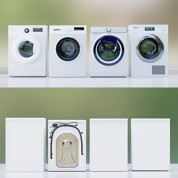 Washing Machine - Dryer - Laundry Low Poly 3D model - 3DOcean Item for Sale