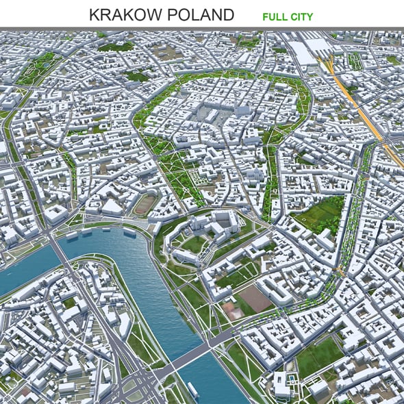 Krakow city Poland 3d model 70km - 3DOcean Item for Sale