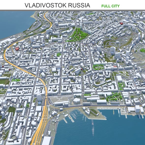 Vladivostok city Russia 3d model 70km - 3DOcean Item for Sale