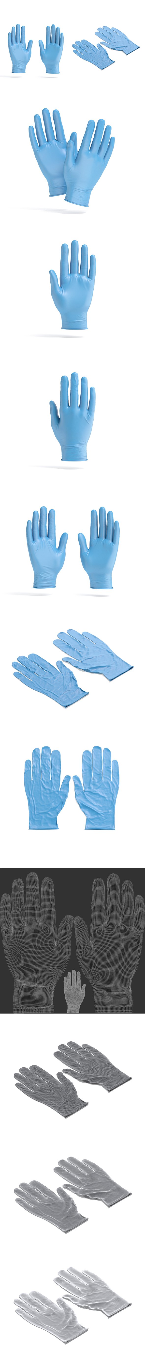 Blue Rubber Gloves 2 Types - disposable medicine nitrile protective glove - 3DOcean Item for Sale