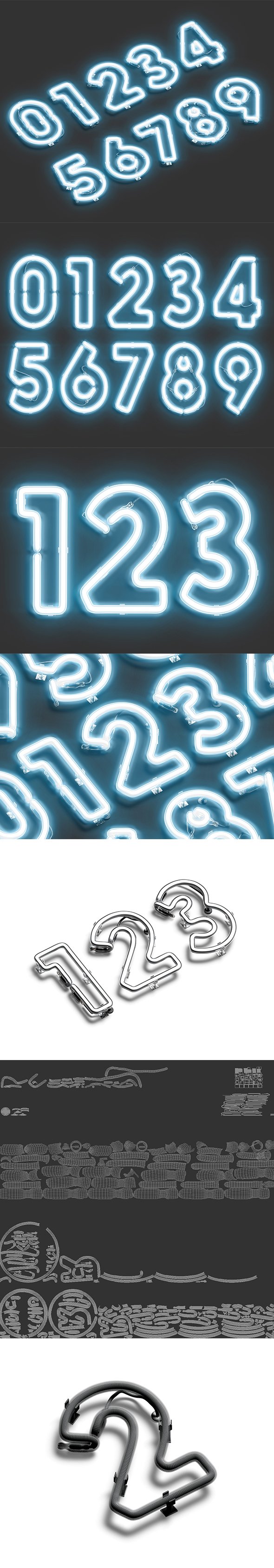 Blue neon number symbols - illuminated led font with numeral - 3DOcean Item for Sale