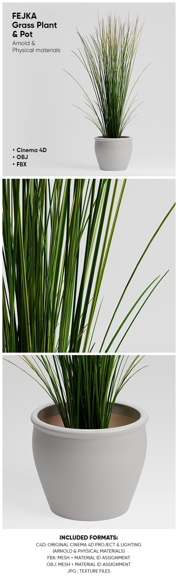 FEJKA Grass Plant & Pot 3D Model - 3DOcean Item for Sale