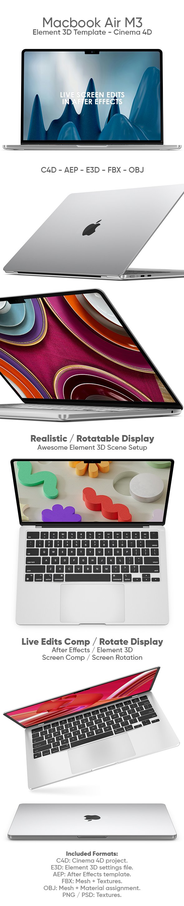 Macbook Air M3 3D Model for Element 3D & Cinema 4D - 3DOcean Item for Sale