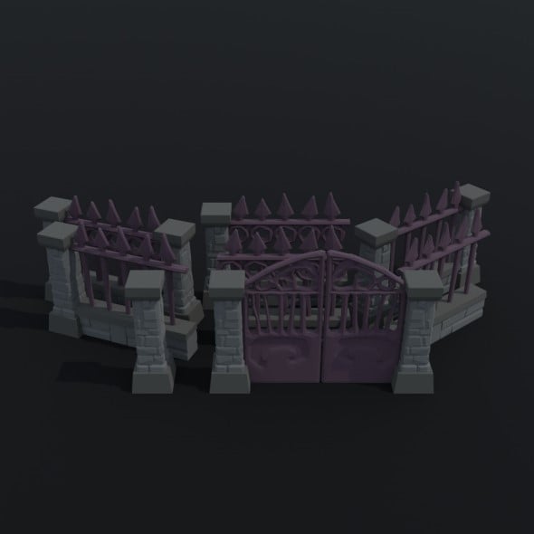 Cartoon fantasy cemetery fence kit Polygonal Style - 3DOcean Item for Sale