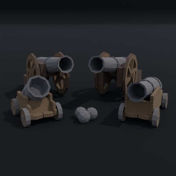 Cartoon medieval cannon Polygonal Style - 3DOcean Item for Sale