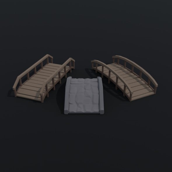 Cartoon medieval bridge kit Polygonal Style - 3DOcean Item for Sale
