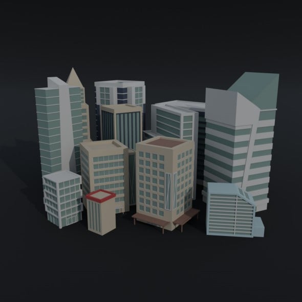 Cartoon skycrapers Polygonal Style - 3DOcean Item for Sale