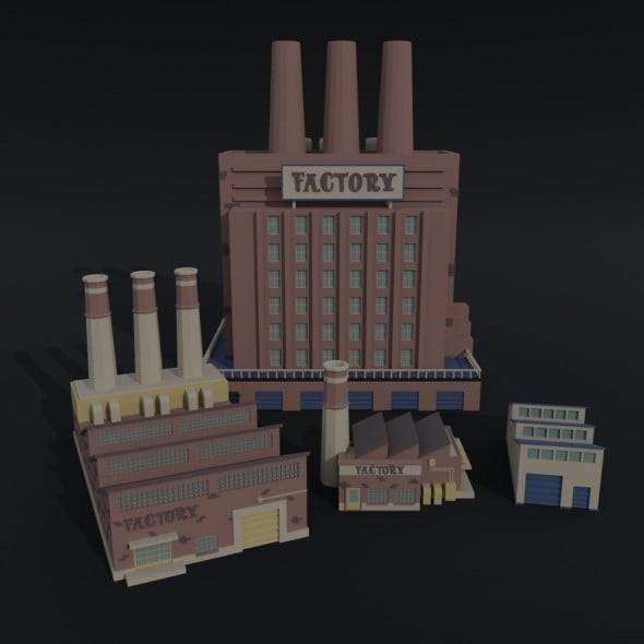 Cartoon factories Polygonal Style - 3DOcean Item for Sale