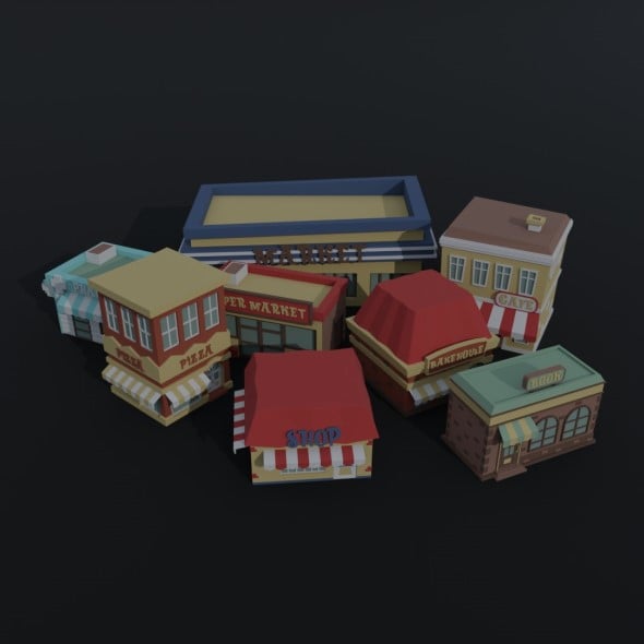 Cartoon shops Polygonal Style - 3DOcean Item for Sale