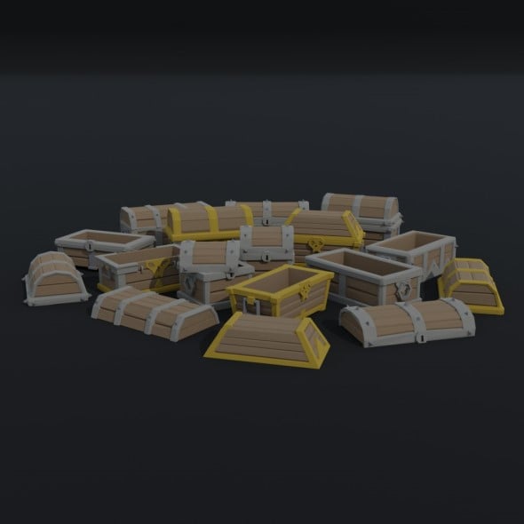 Cartoon fantasy chests Polygonal Style - 3DOcean Item for Sale