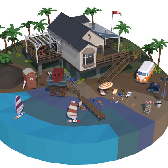 Beach House Island Props Collection - Game Ready Low Poly - 3DOcean Item for Sale