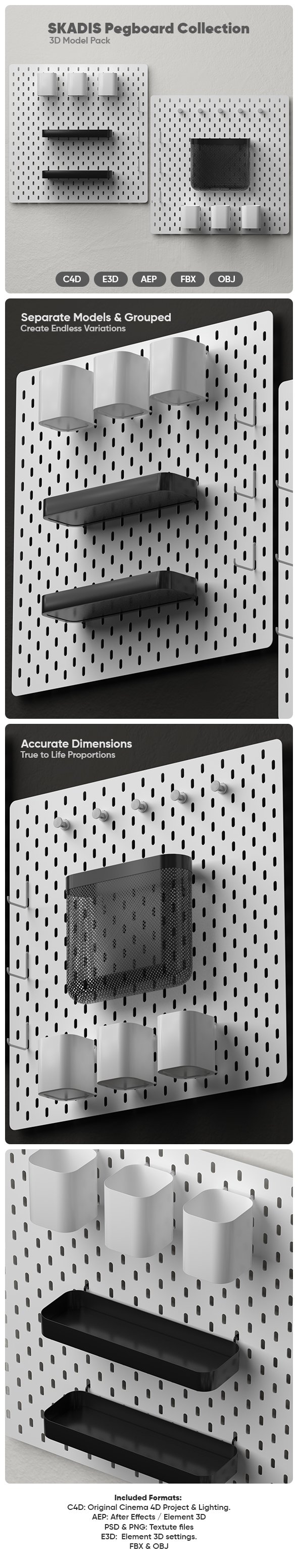 SKADIS Wall PegBoard 3D Model Pack - 3DOcean Item for Sale