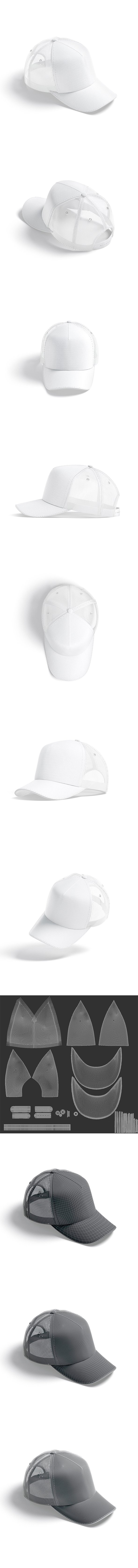 White Trucker Hat - sport mesh baseball cap - 3DOcean Item for Sale
