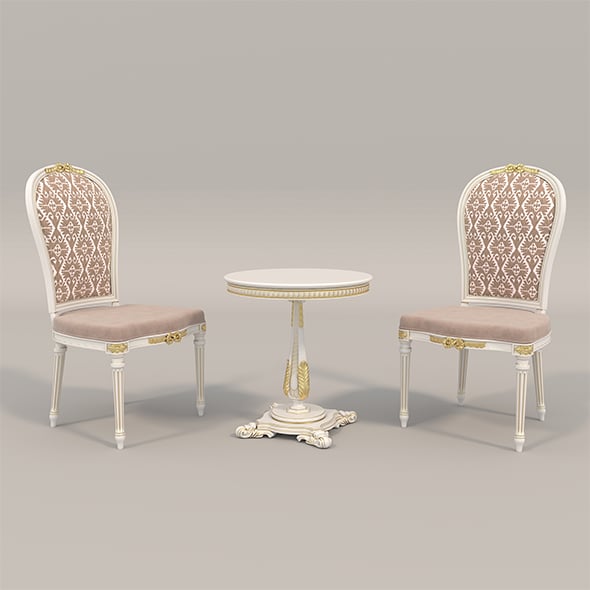 Classic European style Table and Chairs 10 - 3DOcean Item for Sale