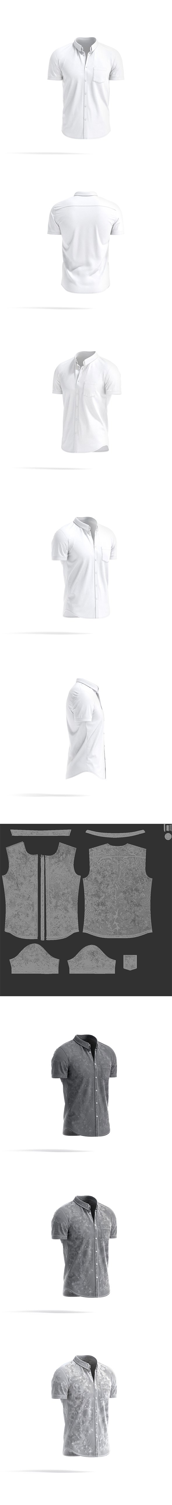 White Short Sleeve Shirt - men button down dress shirt - 3DOcean Item for Sale