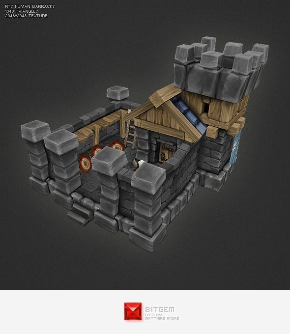 Low Poly RTS Human Barracks - 3DOcean Item for Sale