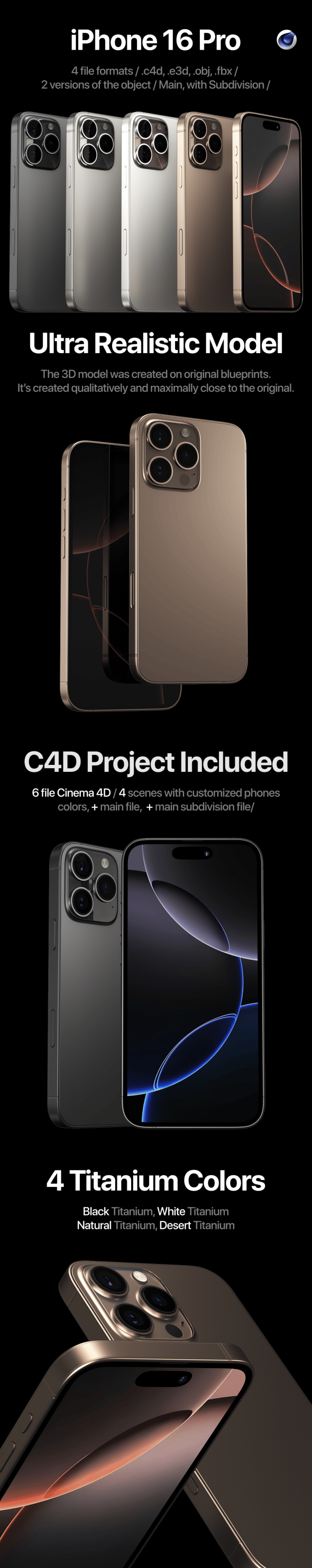 Element3D - iPhone 16 Pro - 3DOcean Item for Sale