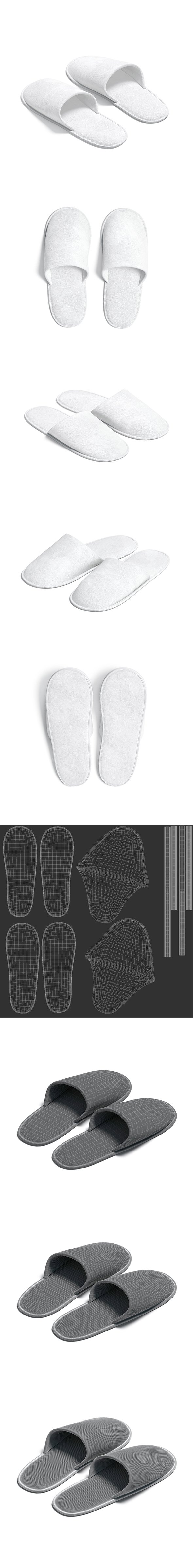 White Hotel Slippers - pair of home terry flip-flops - 3DOcean Item for Sale