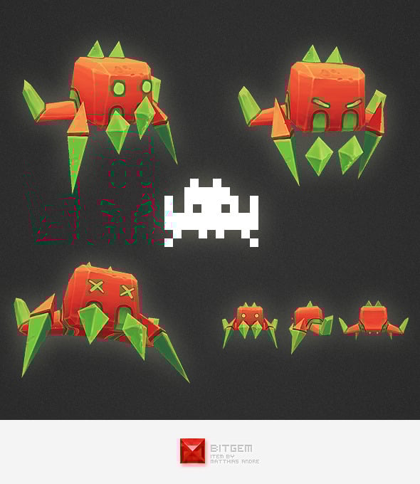 Low Poly Space Invader Alien 03 - 3DOcean Item for Sale