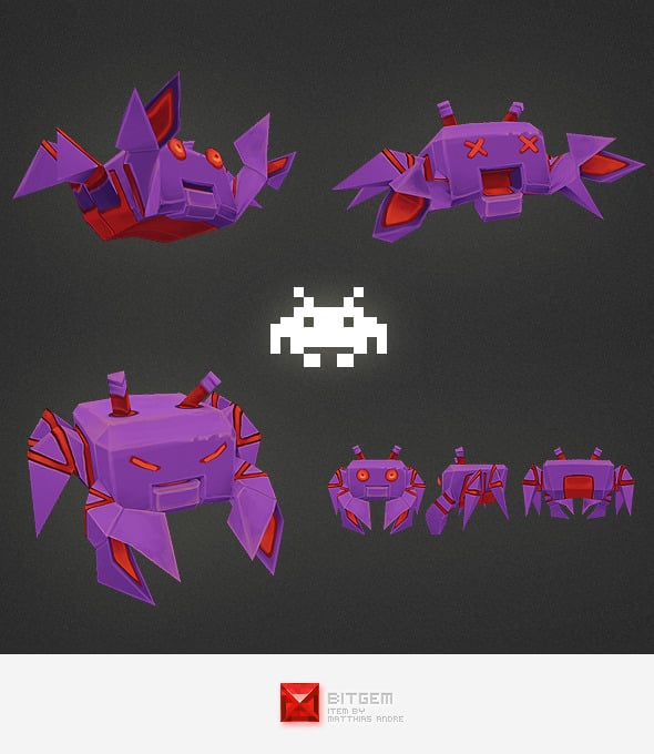 Low Poly Space Invader Alien 04 - 3DOcean Item for Sale