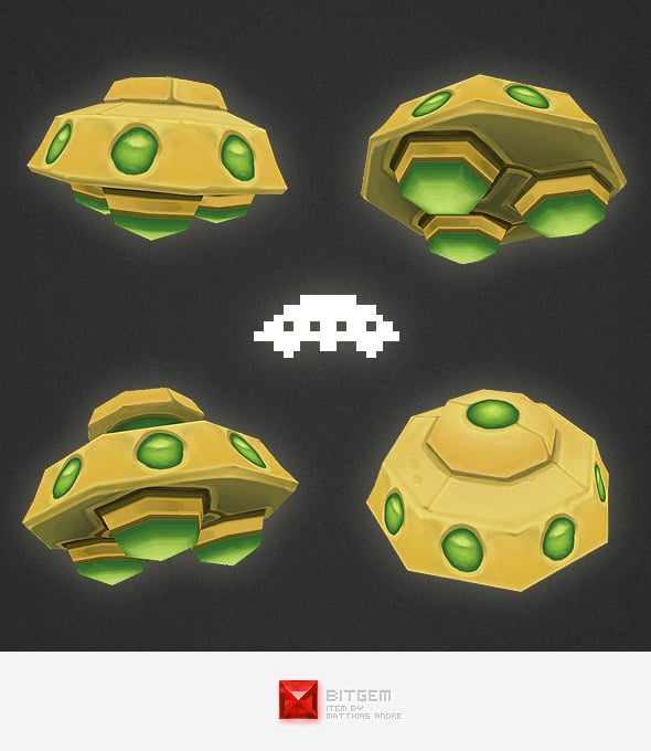 Low Poly Space Invader Alien 05 - 3DOcean Item for Sale