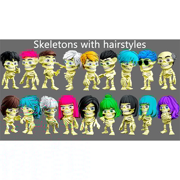 Skeletons with hairstyles - 3DOcean Item for Sale