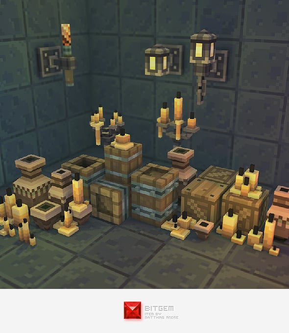 Low Poly 3D Pixel Dungeon Deco Set 01 - 3DOcean Item for Sale