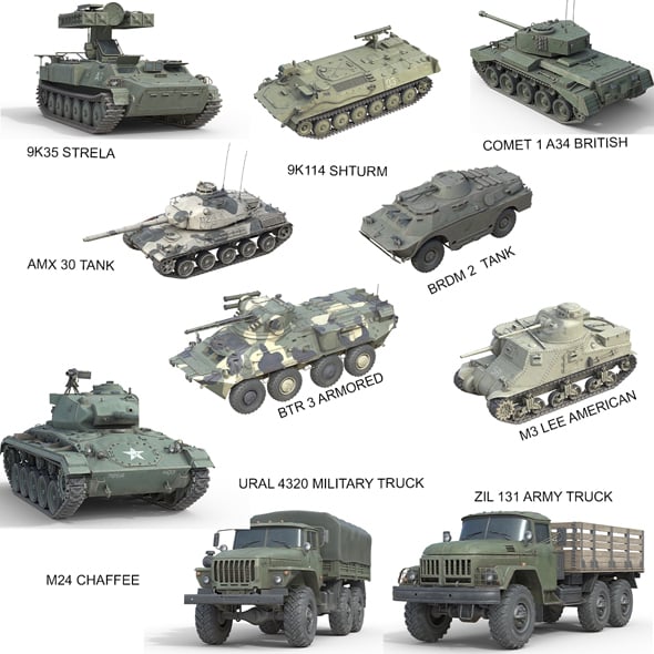 10 Military Vehicles Collection V11 - 3DOcean Item for Sale