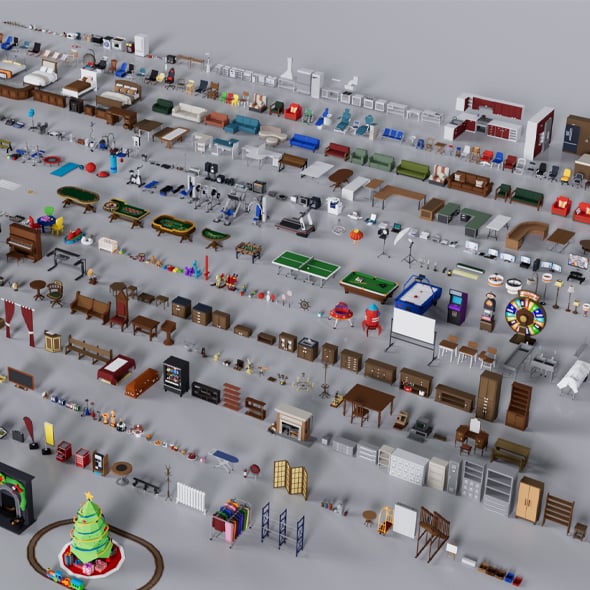 1500 Low Poly Interior Furniture Mega Pack Collections - 3DOcean Item for Sale