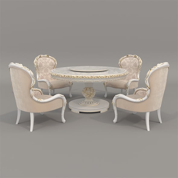 Classic European style Dining Table and Chairs 56 - 3DOcean Item for Sale