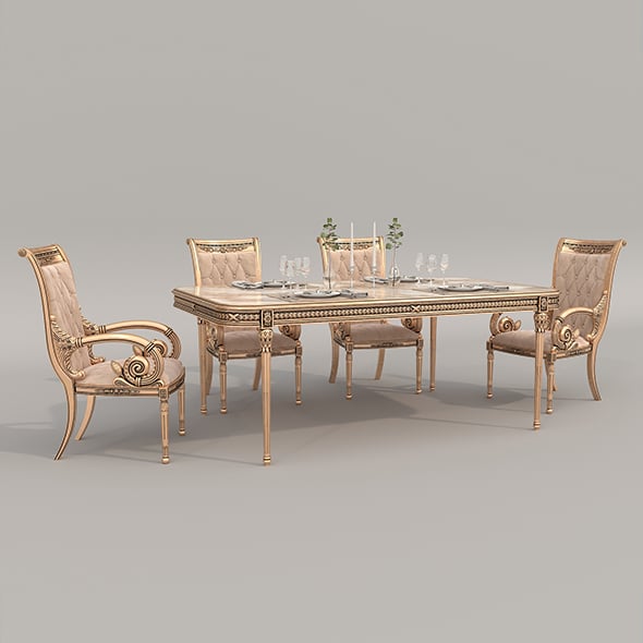 Classic European style Dining Table and Chairs 57 - 3DOcean Item for Sale