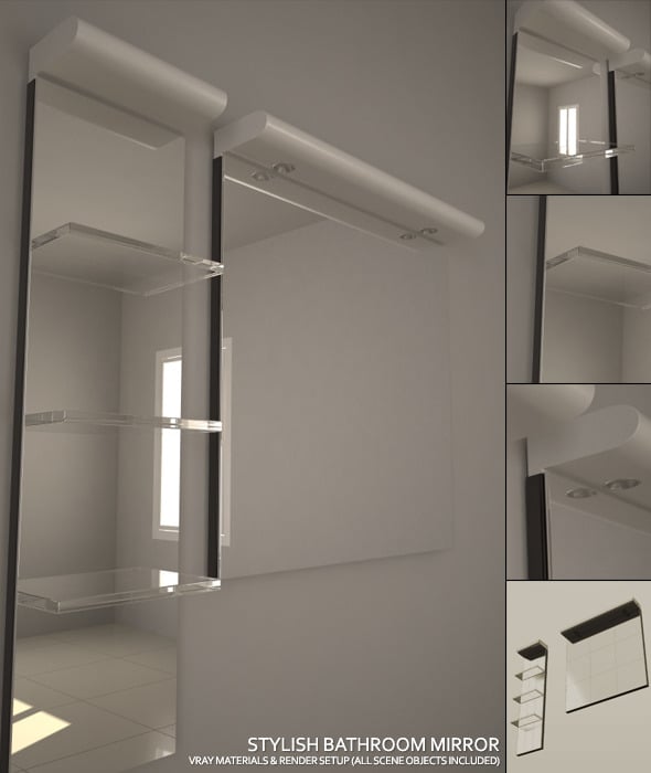 Stylish Bathroom Mirror Set + Complete Vray Setup - 3DOcean Item for Sale