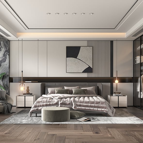 Modern Bedroom Scene 47 - 3DOcean Item for Sale