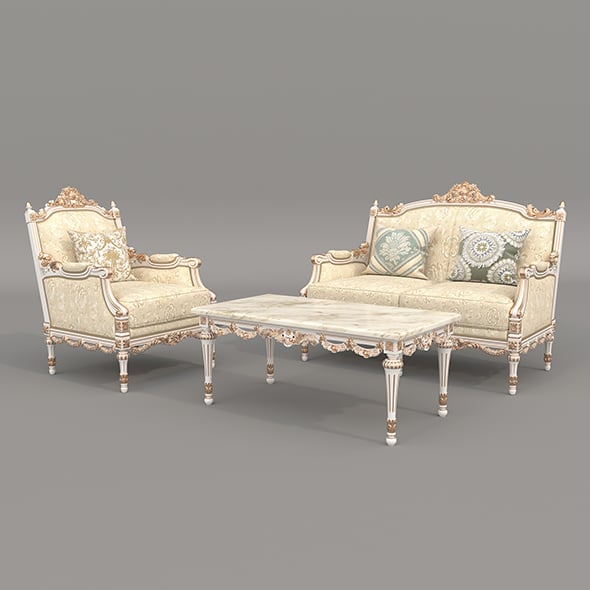 Classic European Style Sofa and Armchair Set 8 - 3DOcean Item for Sale