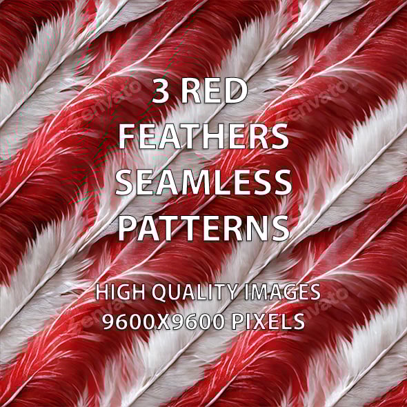 3 Red Feathers Seamless Patterns - 3DOcean Item for Sale