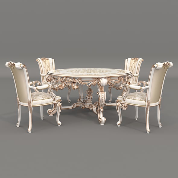 Classic European style Dining Table and Chairs 58 - 3DOcean Item for Sale