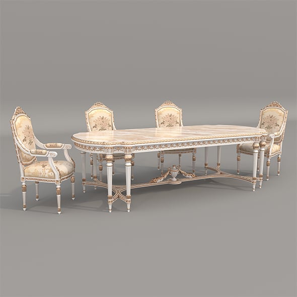 Classic European style Dining Table and Chairs 61 - 3DOcean Item for Sale