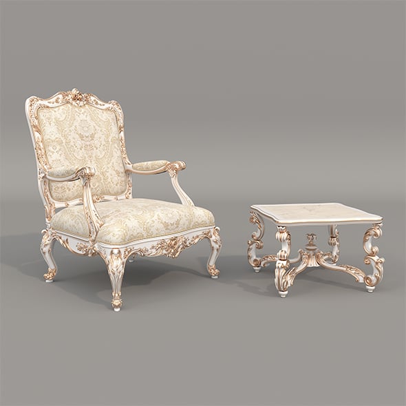 Classic European Style Coffee Table and Armchair 28 - 3DOcean Item for Sale