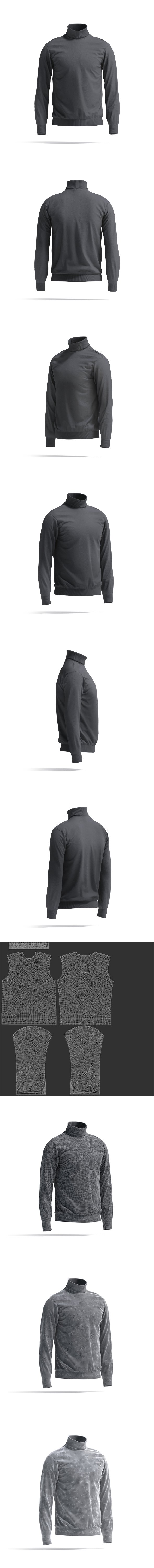 Black Turtleneck Sweater - long neck knitted men's pullover - 3DOcean Item for Sale