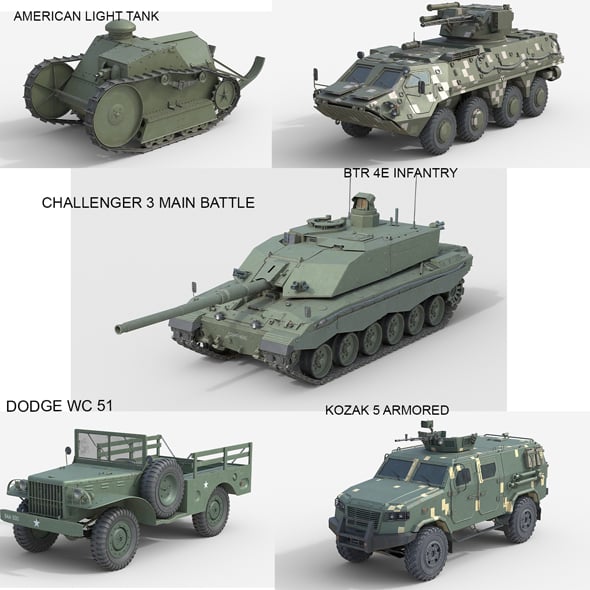5 Military Vehicles Collection V29 - 3DOcean Item for Sale