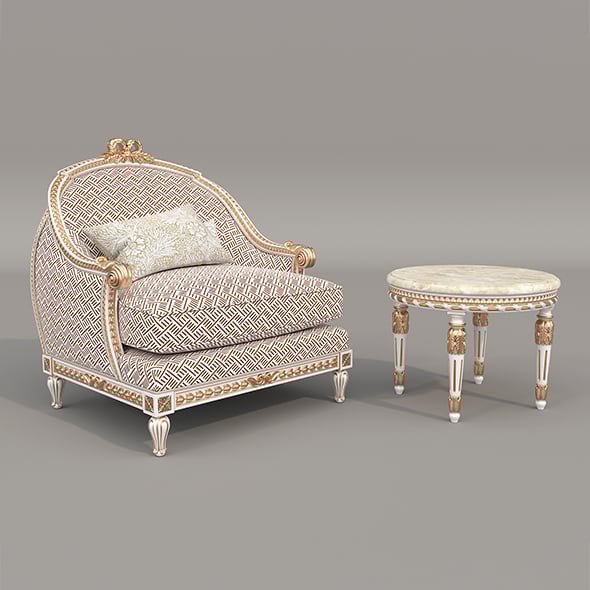 Classic European Style Coffee Table and Armchair 30 - 3DOcean Item for Sale
