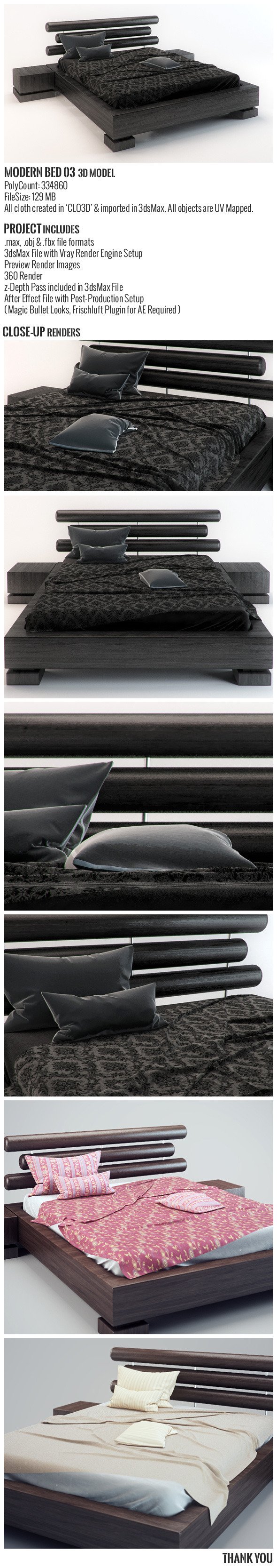 Modern Bed 03 3D Model - 3DOcean Item for Sale