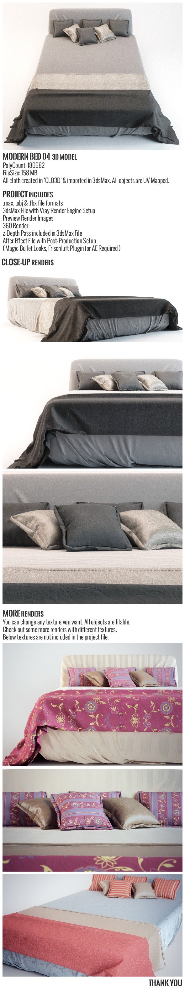 Modern Bed 04 3D Model - 3DOcean Item for Sale