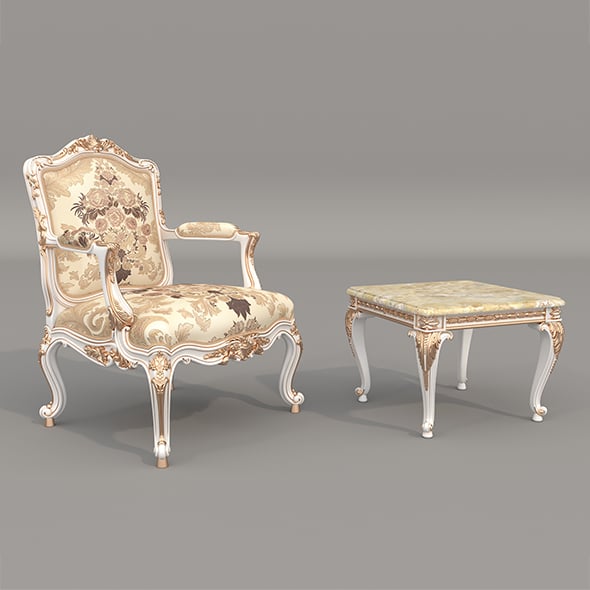 Classic European Style Coffee Table and Armchair 31 - 3DOcean Item for Sale