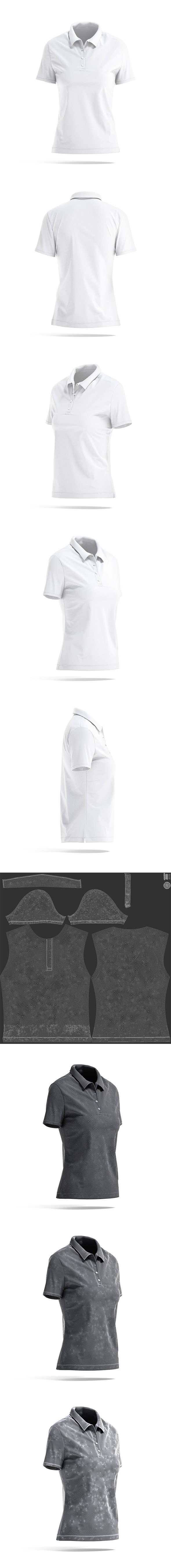 White Women's Polo Shirt - Sport Female Tshirt With Collar - 3DOcean Item for Sale