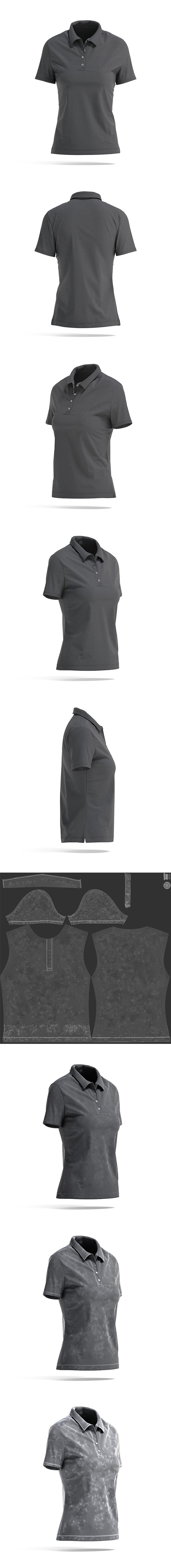 Black Women's Polo Shirt - Sport Female Tshirt With Collar - 3DOcean Item for Sale