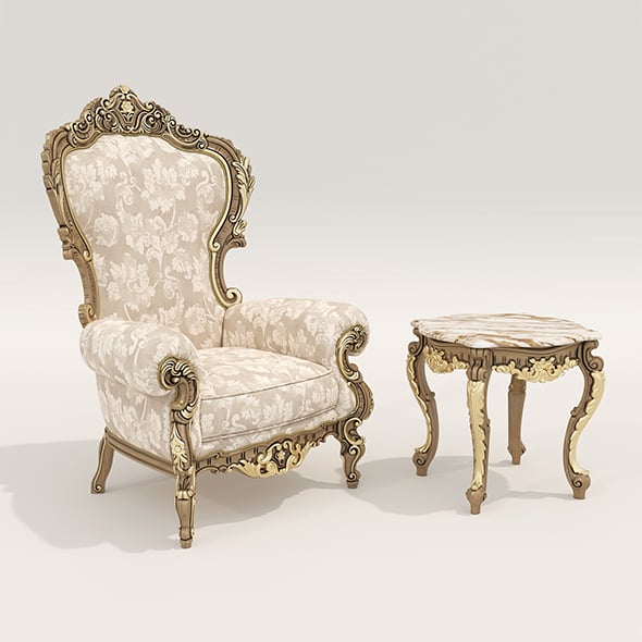 Classic European Style Coffee Table and Armchair 32 - 3DOcean Item for Sale