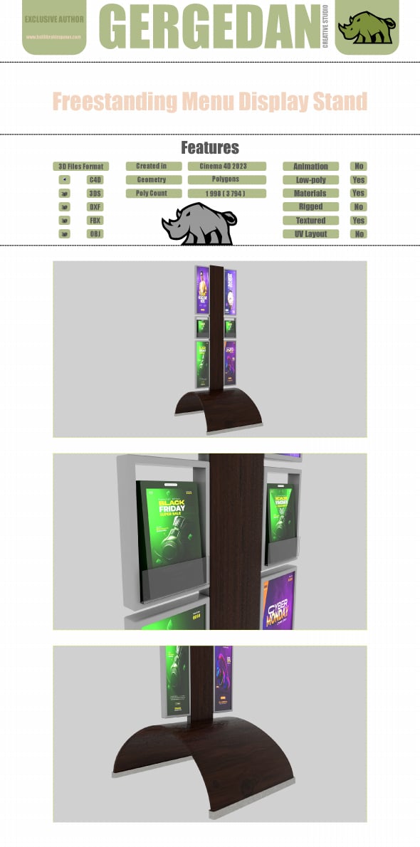 Freestanding Menu Display Stand – 3D Model - 3DOcean Item for Sale